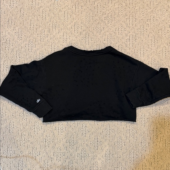 ALO Small Fierce Distressed Crewneck Cropped Pullover Sweatshirt - Picture 2 of 6